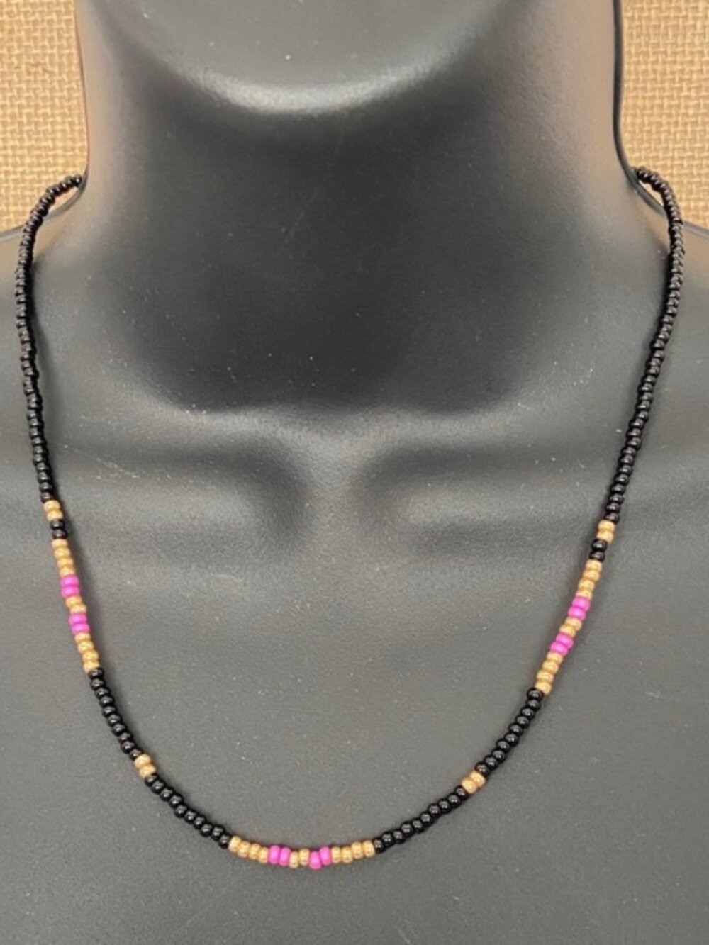 Elegant Black and Pink Seed  Beaded Necklace